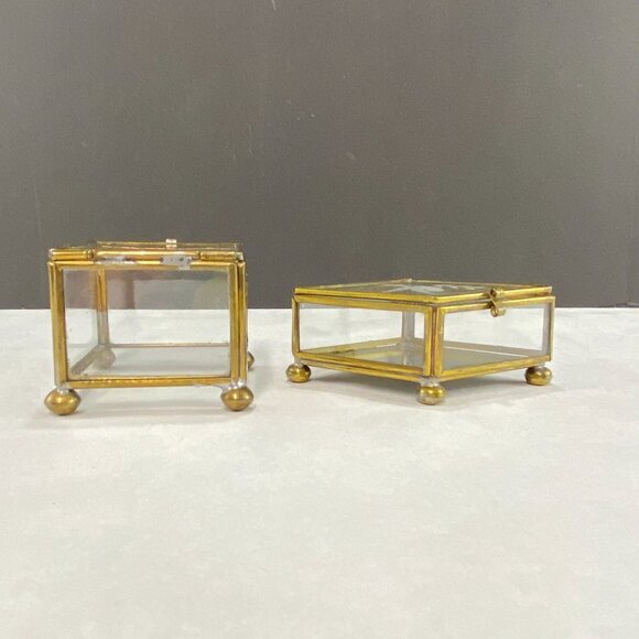 Vintage Leaded Glass Brass Trinket Boxes Lot of 2 - Picture 7 of 12